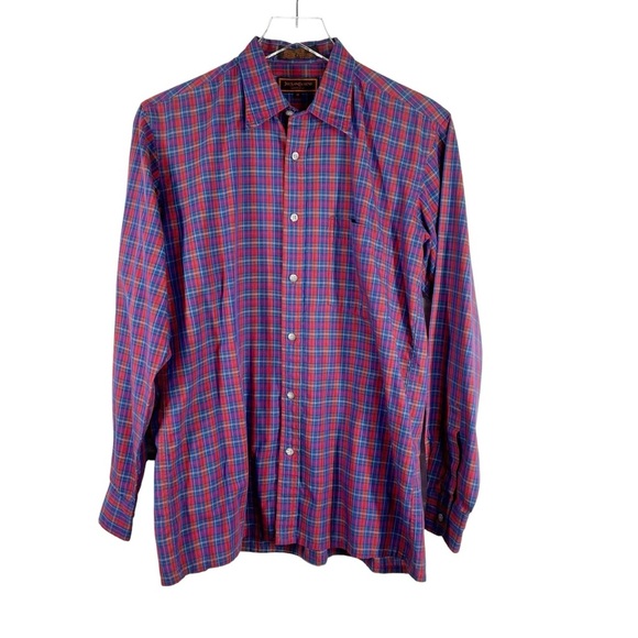 YVES SAINT LAURENT Vintage Men's Medium Plaid Button Down Cotton Blend Shirt - Picture 1 of 7